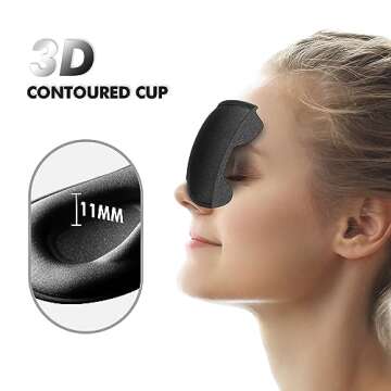 Sleep Eye Mask for Side Sleepers – Travel Blackout Eye Shade Cover with Adjustable Strap