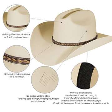 Enimay Western Cowboy & Cowgirl Hat Pinch Front Wide Brim Style (Small | Medium, Classic Sand)