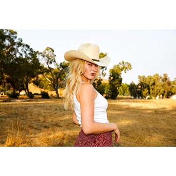 Enimay Western Cowboy & Cowgirl Hat Pinch Front Wide Brim Style (Small | Medium, Classic Sand)