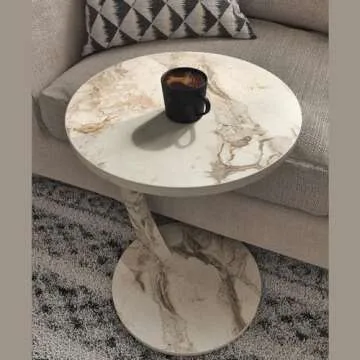 Furpinea Modern C Shaped End Table with Wheels - White Marble