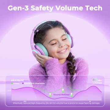iClever BTH26 Active Noise Cancelling Headphones for Kids, 60H Play Time, Safe Volume 80dBA, Type C Fast Charging, Bluetooth5.4, Kids Bluetooth Headphones with Mic AUX Cord for iPad Airplane, Purple