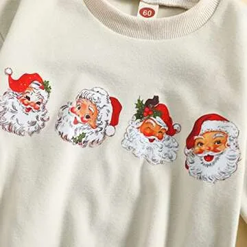 MERSARIPHY Baby Christmas Clothes Baby Boy Girl Sweatshirt Romper Santa Baby Romper Tops Fall Winter Outfits (White Four Santa, 0-3 Months)