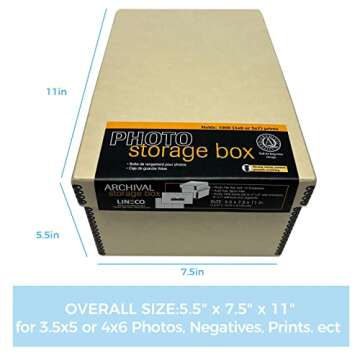Lineco 4x6 Photo Storage Box, with 12 Acid-Free Envelopes, Holds Up to 1000 3.5" x 5", or 4" x 6" Pi...