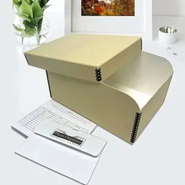 Lineco 4x6 Photo Storage Box, with 12 Acid-Free Envelopes, Holds Up to 1000 3.5" x 5", or 4" x 6" Pictures, Metal Edge Archival Organizer for Cards Stickers Stamps Seeds, 5.5x7.5x11. Tan