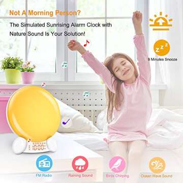 DreamSky Wake Up Light Alarm Clock with FM Radio USB Charging Port for Bedroom, Sun Rising Simulation Clock with Sleep Aid Natural Sound White Noise, 20 Level Nightlight 7-Color Lights Snooze