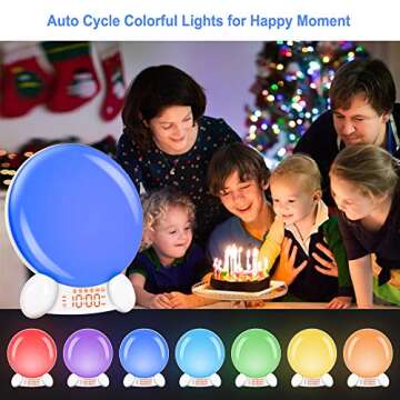 DreamSky Wake Up Light Alarm Clock with FM Radio USB Charging Port for Bedroom, Sun Rising Simulation Clock with Sleep Aid Natural Sound White Noise, 20 Level Nightlight 7-Color Lights Snooze