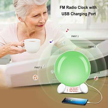 DreamSky Wake Up Light Alarm Clock with FM Radio USB Charging Port for Bedroom, Sun Rising Simulation Clock with Sleep Aid Natural Sound White Noise, 20 Level Nightlight 7-Color Lights Snooze