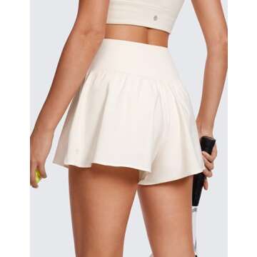 CRZ YOGA Crossover Butterfly Athletic Shorts for Women 2 in 1 Flowy High Waisted for Tennis Running ...