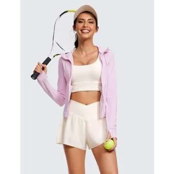 CRZ YOGA Crossover Butterfly Athletic Shorts for Women 2 in 1 Flowy High Waisted for Tennis Running Workout with Pockets White Apricot Small