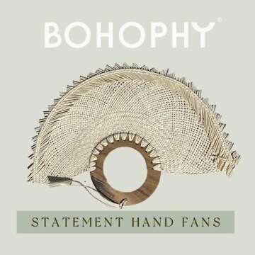 BOHOPHY Toquilla Straw Hand Fan - Eco-Friendly Handmade Palm Leaf Fan for Weddings and Home Decor