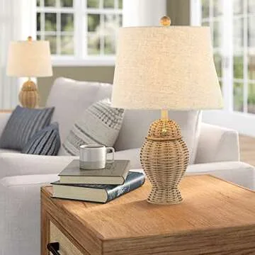 JONATHAN Y JYL4041A-SET2 Set of 2 Table Lamps Margie Wicker 20.5" Bohemian Rustic Iron LED Table Lamp Farmhouse Bedside Desk NightStand Lamp, LED Bulbs Included, Natural/Beige