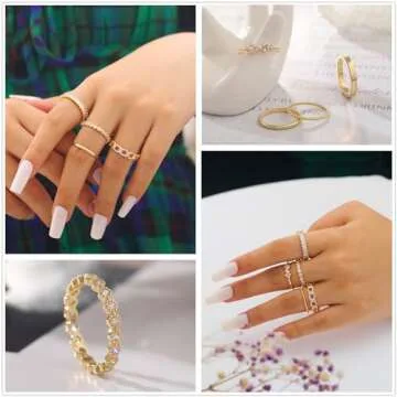 ZNBOH Gold Silver Stacking Rings Set for Women 14K Dainty