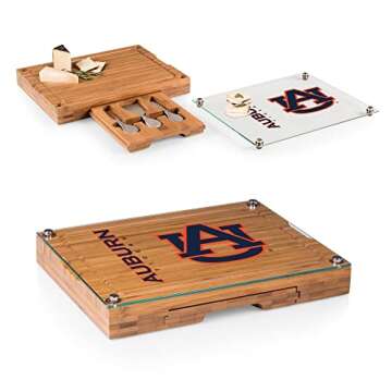 PICNIC TIME NCAA Auburn Tigers Concerto Glass Top Cheese Board and Knife Set - Charcuterie Board Set...
