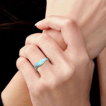 Shop LC Santa Fe Style Turquoise Ring for Women 925 Sterling Silver Band Boho Western Jewelry Birthd...