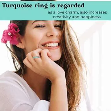 Shop LC Santa Fe Style Turquoise Ring for Women 925 Sterling Silver Band Boho Western Jewelry Birthday Gifts for Women Promise Rings Size 7 Birthday Gifts