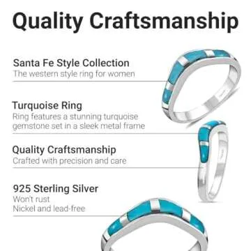 Shop LC Santa Fe Style Turquoise Ring for Women 925 Sterling Silver Band Boho Western Jewelry Birthday Gifts for Women Promise Rings Size 7 Birthday Gifts
