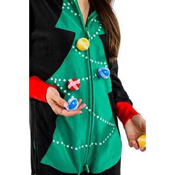 Tipsy Elves Christmas Onesies for Adults - Comfy Unisex Matching Holiday Jumpsuits with Convenient Pockets - Cozy Black Christmas Tree Toss Game Christmas Jumpsuit Size X-Large