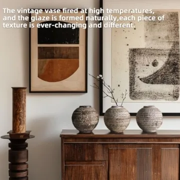 DIF DECO Ceramic Farmhouse Vase Rustic Decor,Pottery Decorative Flower Vases for Home Decor,Boho Vase for Table, Living Room,Bathroom,Shelf,Mantel Decoration,5.5 inch