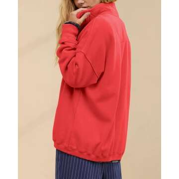 Gacaky Sweatshirt for Women Oversized Casual Long Sleeve Button Henley Neck Pullover Tops Fashion Outfits Clothes Red M
