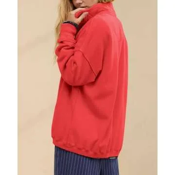 Gacaky Sweatshirt for Women Oversized Casual Long Sleeve Button Henley Neck Pullover Tops Fashion Outfits Clothes Red M