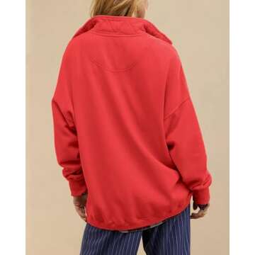 Gacaky Sweatshirt for Women Oversized Casual Long Sleeve Button Henley Neck Pullover Tops Fashion Outfits Clothes Red M