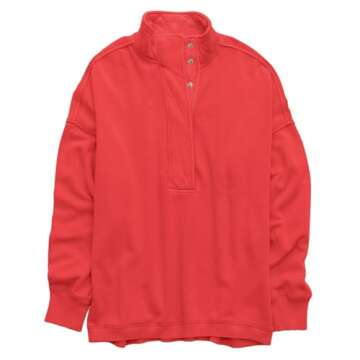 Gacaky Sweatshirt for Women Oversized Casual Long Sleeve Button Henley Neck Pullover Tops Fashion Outfits Clothes Red M