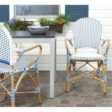 SAFAVIEH Home Collection Hooper Blue & White Indoor-Outdoor Stacking Arm Chair