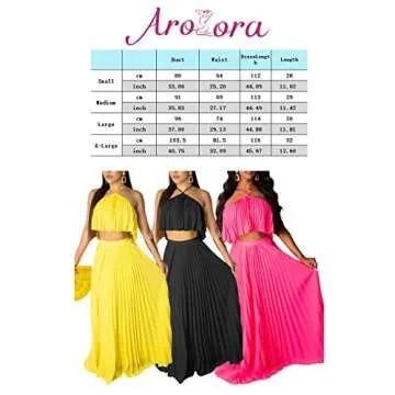Aro Lora Women's Sexy Chiffon Sleeveless Ruffle Crop Top Pleated Long Skirt 2 Piece Maxi Dress X-Large Yellow