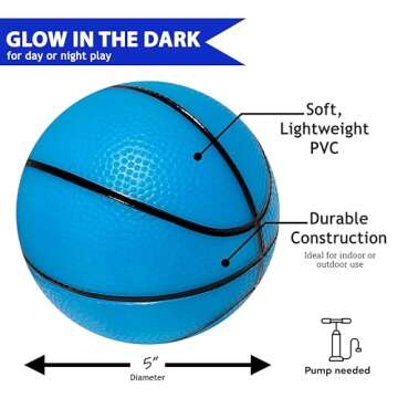 Botabee 5-Inch Glow in The Dark Small Basketball - 2 Pack Exciting Glowing Basketball Toys for Mini Hoops - Soft and Lightweight for Kids - Durable PVC Bouncy Balls - Easy-Grip Design - Blue