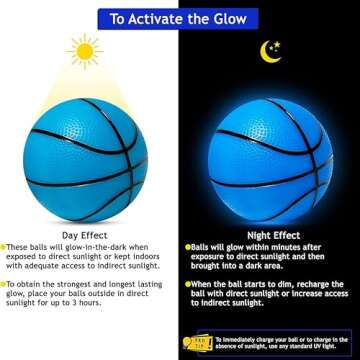 Botabee 5-Inch Glow in The Dark Small Basketball - 2 Pack Exciting Glowing Basketball Toys for Mini Hoops - Soft and Lightweight for Kids - Durable PVC Bouncy Balls - Easy-Grip Design - Blue