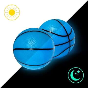 Botabee 5-Inch Glow in The Dark Small Basketball - 2 Pack Exciting Glowing Basketball Toys for Mini Hoops - Soft and Lightweight for Kids - Durable PVC Bouncy Balls - Easy-Grip Design - Blue