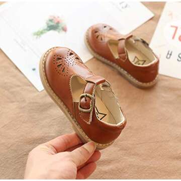 LFHT Girls T-Strap Comfort School Dress Shoe in Brown
