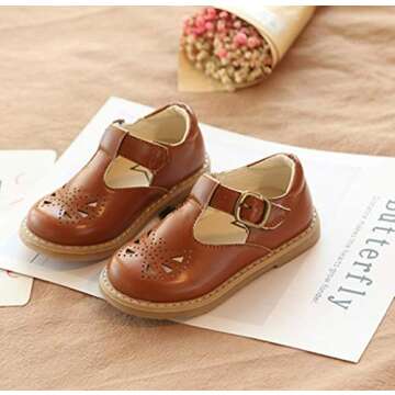 LFHT Girls T-Strap Comfort School Dress Shoe in Brown