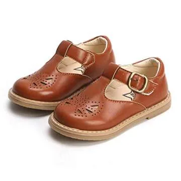 LFHT Girls T-Strap Comfort School Dress Shoe in Brown