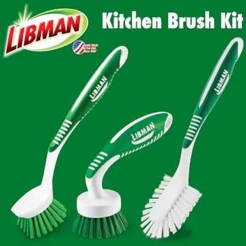 Libman Green & White Cleaning Brush Kit - 3-Piece Set for All-Purpose Cleaning