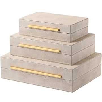 XIGEXIGE Ivory Shagreen Box Leather Set of 3 - Modern Decorative Storage Solution