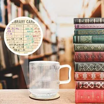 4 Pieces Vintage Library Due Date Card Coaster Set, Retro Coasters Coffee Mug Decoration with Day Stamps Design for Book Lovers, Librarian Gifts, Teacher Appreciation Gifts (Round)