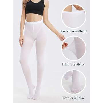 SOUTHRO Women's Opaque High Waist Tights Nylon Colorful Footed Pantyhose 80 Denier,White,Size Small-Large