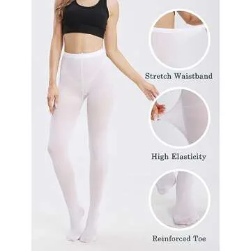 SOUTHRO Women's Opaque High Waist Tights Nylon Colorful Footed Pantyhose 80 Denier,White,Size Small-Large