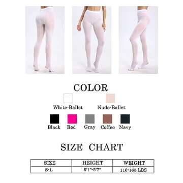 SOUTHRO Women's Opaque High Waist Tights Nylon Colorful Footed Pantyhose 80 Denier,White,Size Small-Large
