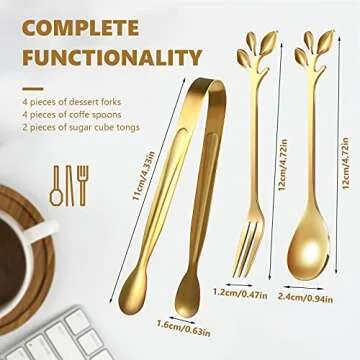 Sieral 10 Pieces Leaf Coffee Spoons - Mini Serving Tongs & Forks