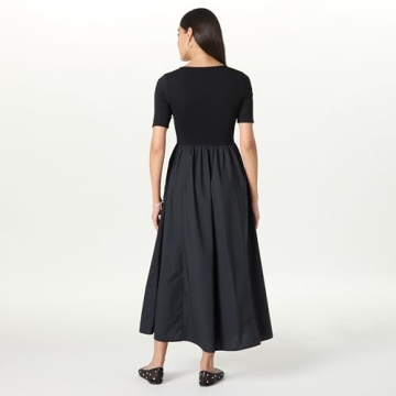 The Drop Women’s Barrett Short Sleeve Mixed Media Dress, Black, XXS