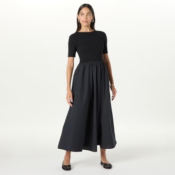 The Drop Women’s Barrett Short Sleeve Mixed Media Dress, Black, XXS