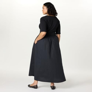 The Drop Women’s Barrett Short Sleeve Mixed Media Dress, Black, XXS