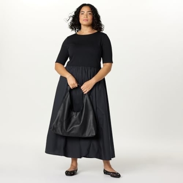 The Drop Women’s Barrett Short Sleeve Mixed Media Dress, Black, XXS