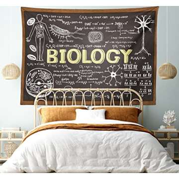 Ambesonne Science Tapestry, Chalkboard Biology Hand Written, Wide Wall Hanging for Bedroom Living Room Dorm, 60" X 40", Black Brown Pale Yellow