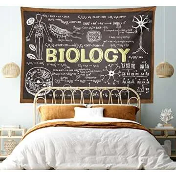 Ambesonne Science Tapestry, Chalkboard Biology Hand Written, Wide Wall Hanging for Bedroom Living Room Dorm, 60" X 40", Black Brown Pale Yellow