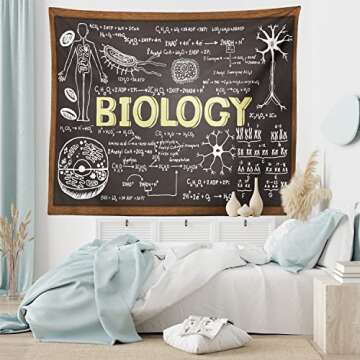 Ambesonne Science Tapestry, Chalkboard Biology Hand Written, Wide Wall Hanging for Bedroom Living Room Dorm, 60" X 40", Black Brown Pale Yellow