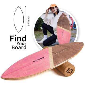 XCMAN Surf Balance Board Trainer with Roller Wooden Exercise Balancing Stability Trainer - Non Slip ...