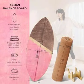 XCMAN Surf Balance Board Trainer with Roller Wooden Exercise Balancing Stability Trainer - Non Slip Surface for Adults Kids|Balance Board Surfing,Skateboarding,Hockey,Yoga